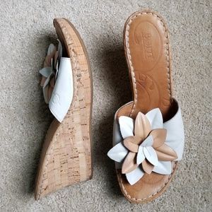 Born leather flower wedge slide sandals